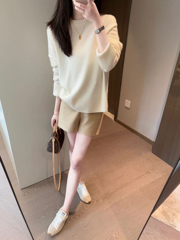 毛纺 H型 圆形领 中长袖 基础袖 细针 韩系休闲 休闲 