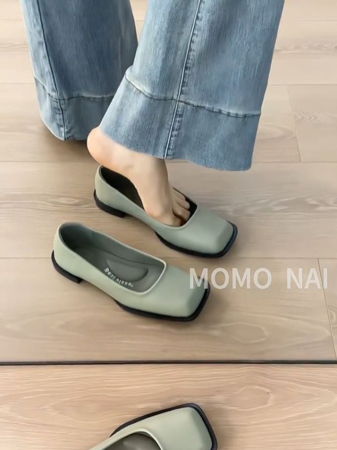 方头 低帮 一脚蹬 浅口鞋 皮革 