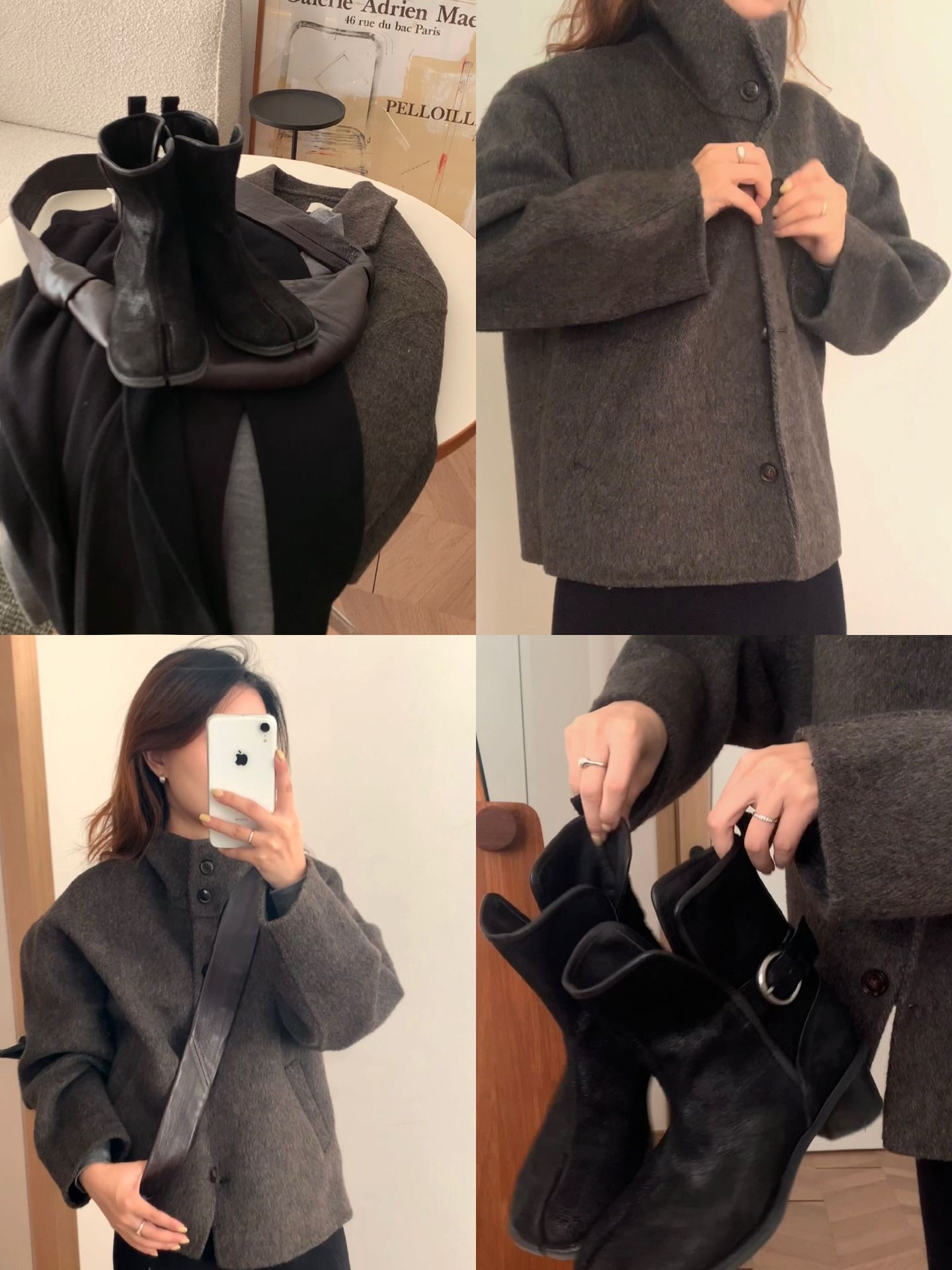 呢绒 H型 立领 中长袖 基础袖 爪哇色 蕨褐色 巧克力棕色 基础扣饰 韩系休闲 休闲  - VALI鞋履AI设计主图