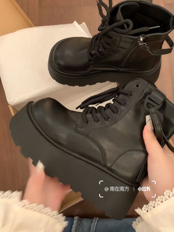 圆头 拉链 系带 皮革 