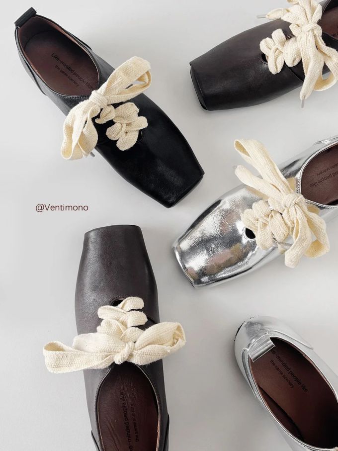 方头 系带 深口鞋 皮革 