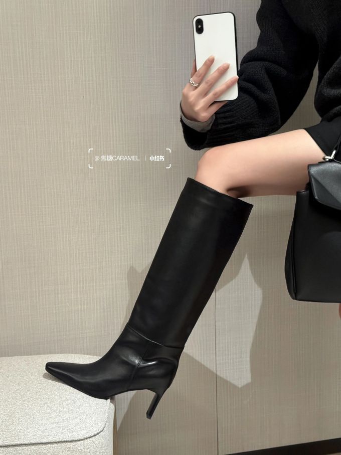 中跟 粗跟 尖头 皮革 