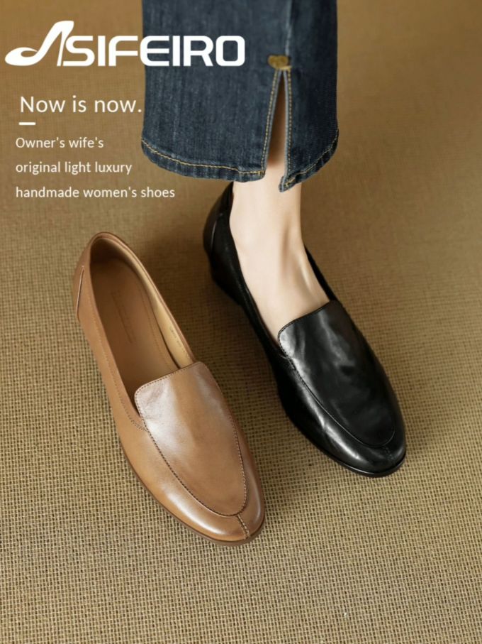 低帮 一脚蹬 深口鞋 皮革 