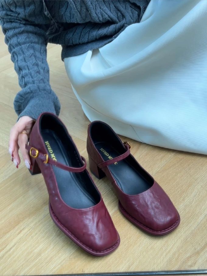 方头 袢扣 中口鞋 皮革 