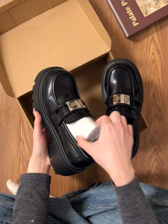 厚底 圆头 低帮 一脚蹬 深口鞋 皮革 