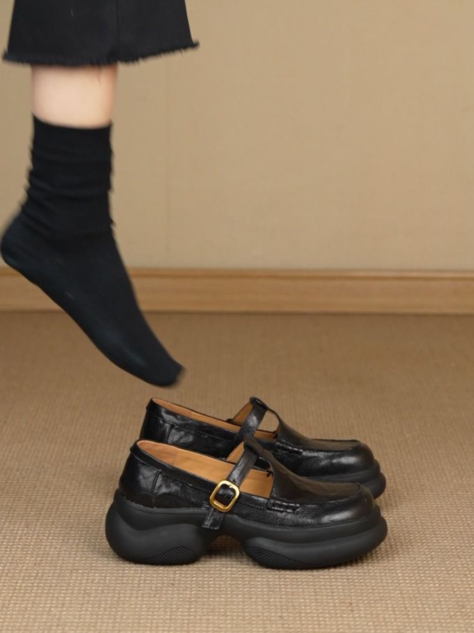厚底 圆头 中口鞋 皮革