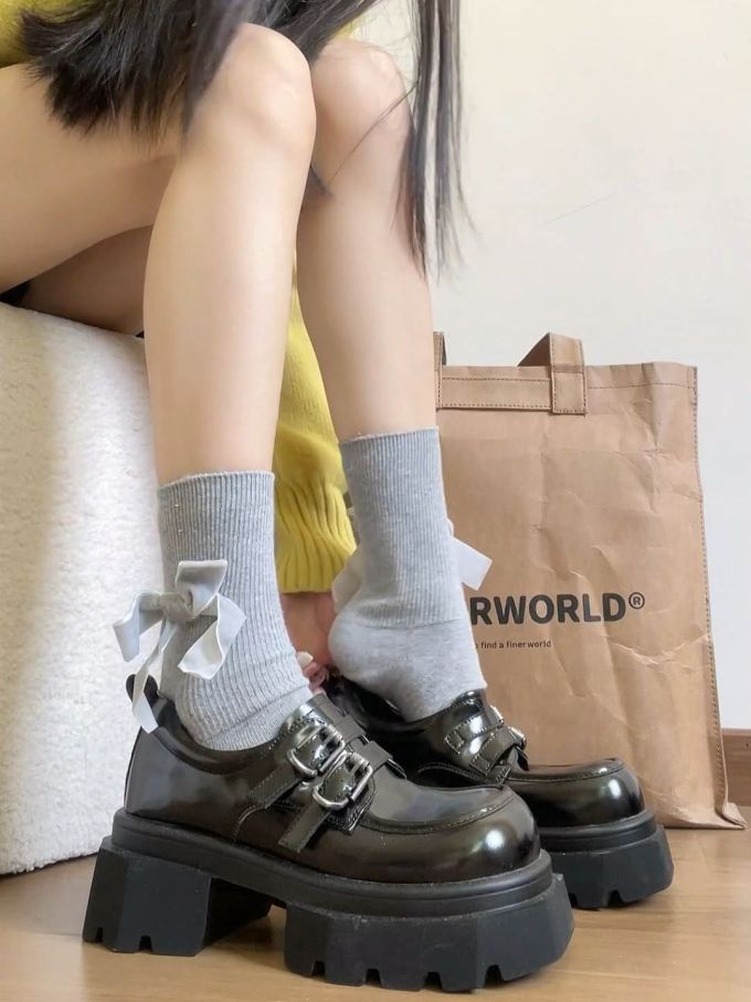 厚底 圆头 深口鞋 皮革 