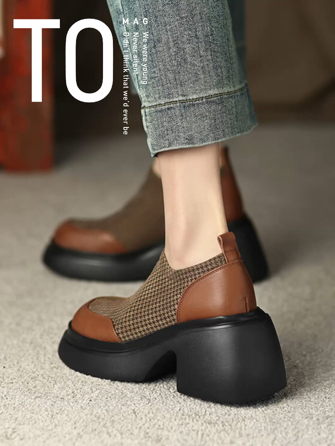 粗跟 圆头 松紧带 网面  - VALI鞋履AI设计主图