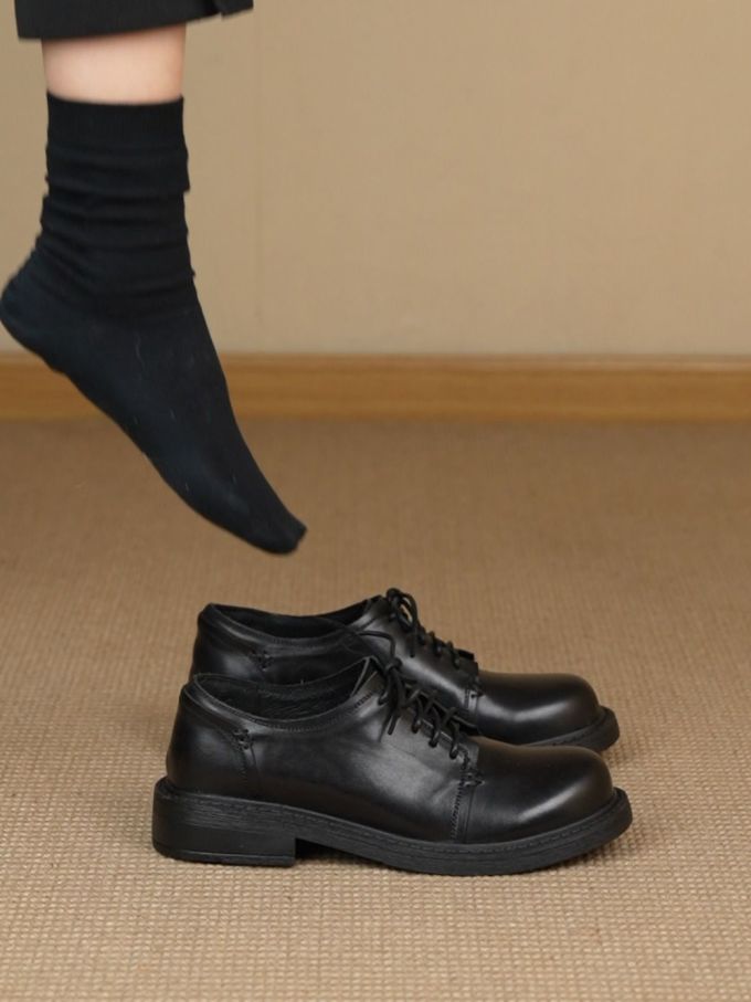 圆头 系带 皮革 