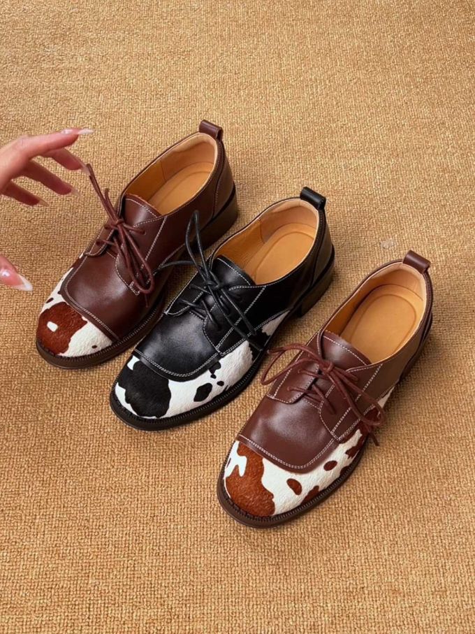 圆头 低帮 深口鞋 皮革 