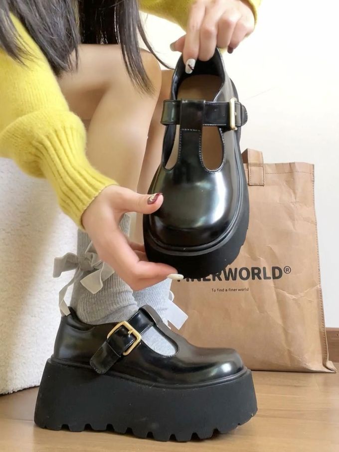 厚底 圆头 袢扣 中口鞋 皮革 