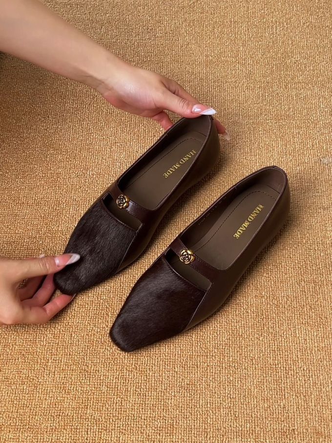 方头 一脚蹬 深口鞋 绒毛/绒面 