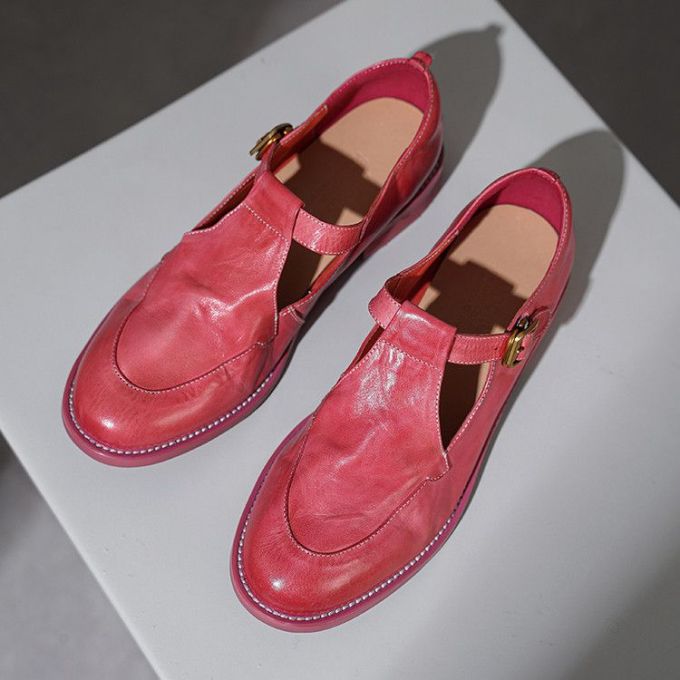 圆头 袢扣 中口鞋 皮革 