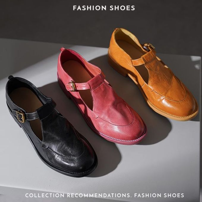 圆头 袢扣 中口鞋 皮革 