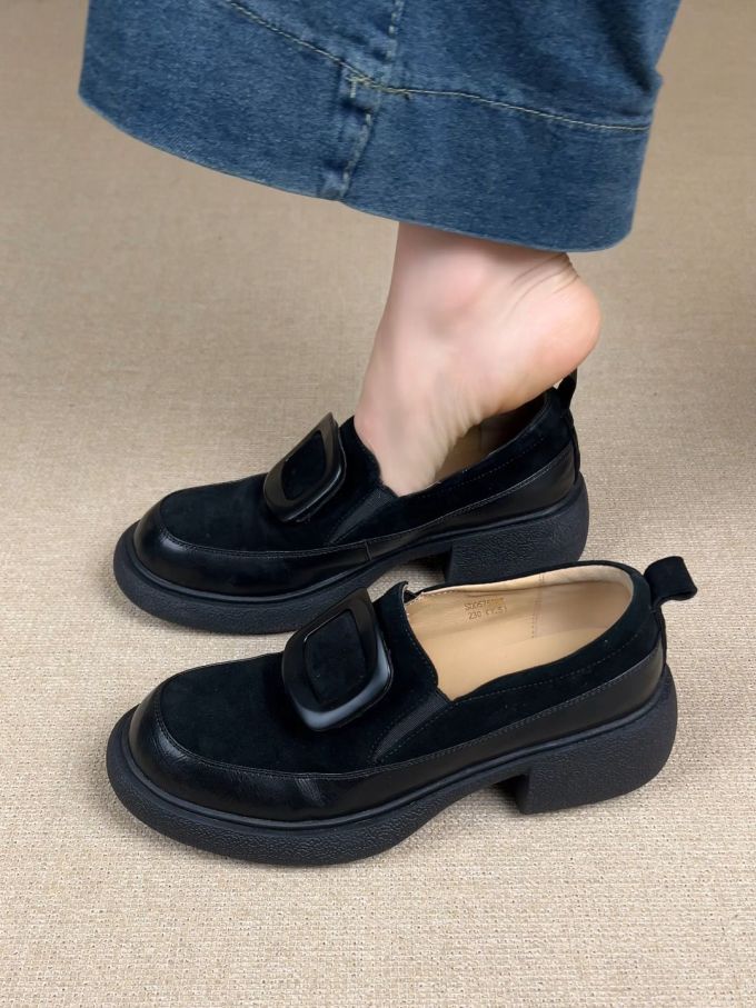 平底 圆头 低帮 深口鞋 皮革 