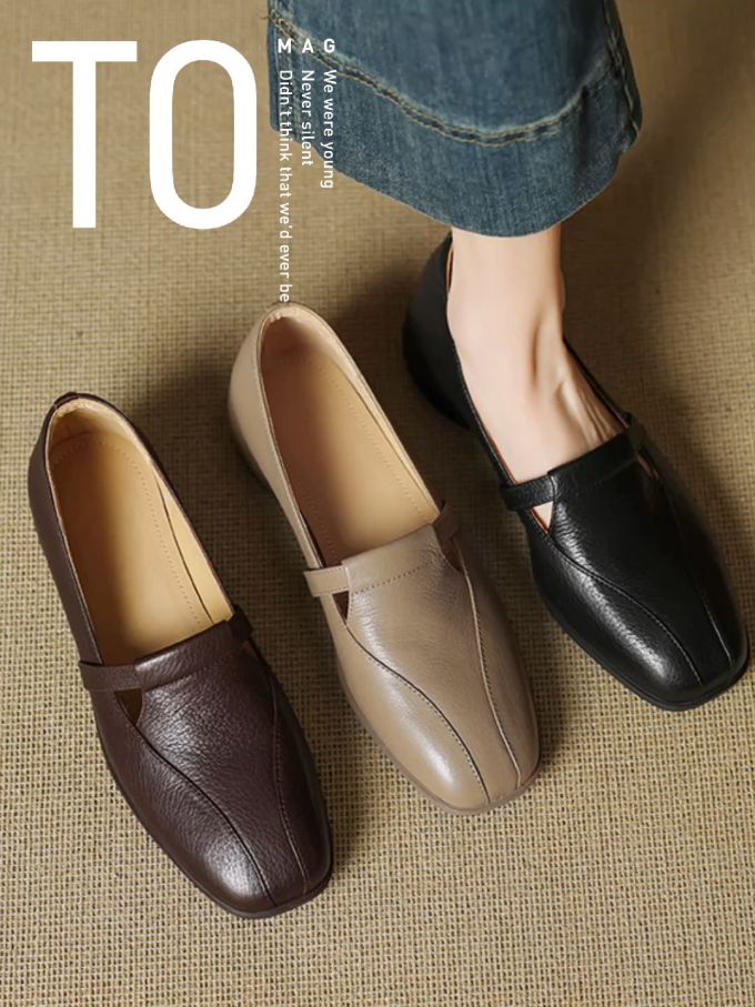 方头 低帮 中口鞋 皮革 