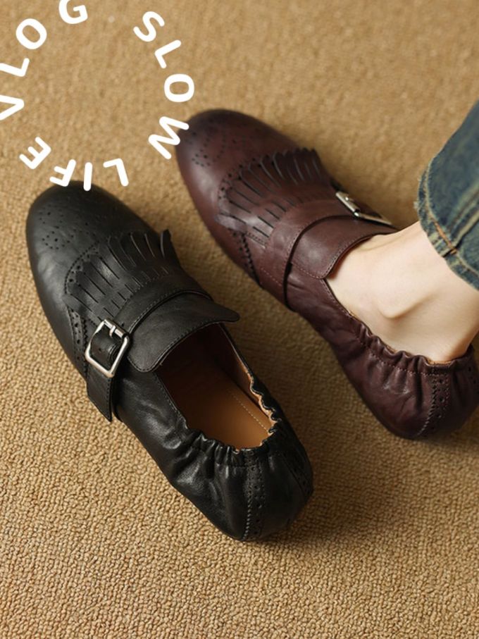 圆头 低帮 深口鞋 皮革 