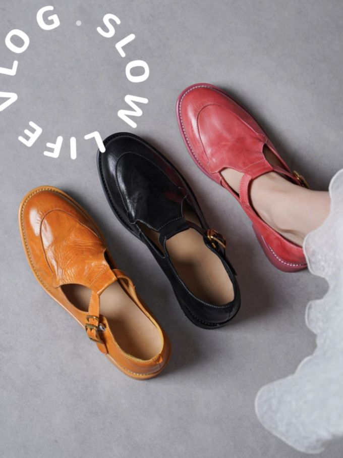 圆头 袢扣 中口鞋 皮革 