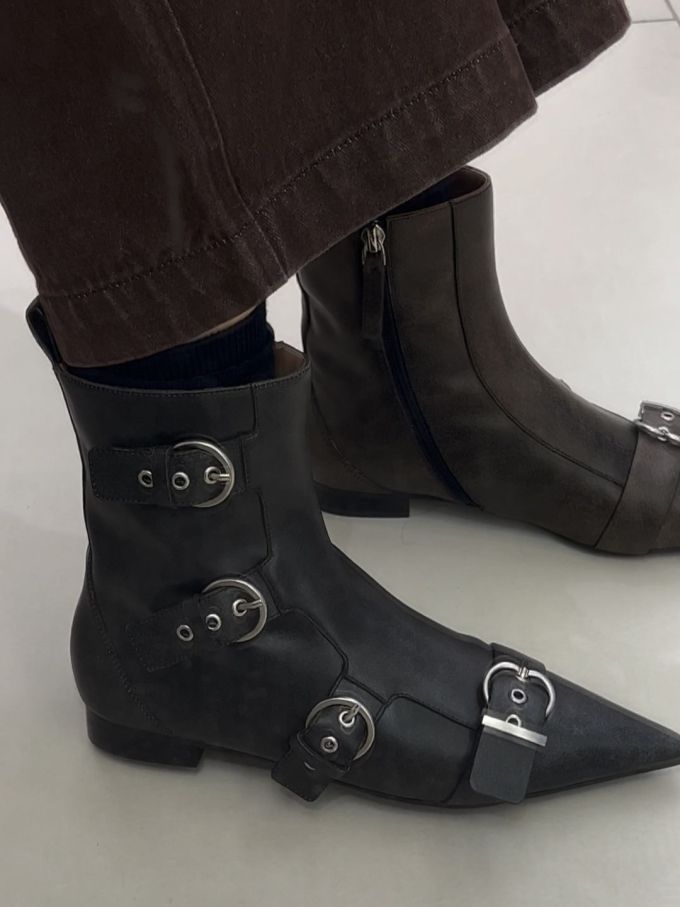 尖头 袢扣 皮革 