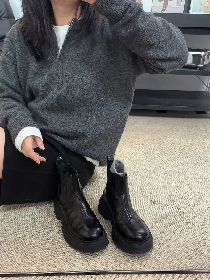 毛纺 基础袖 细针 轿车黑 基础拉链