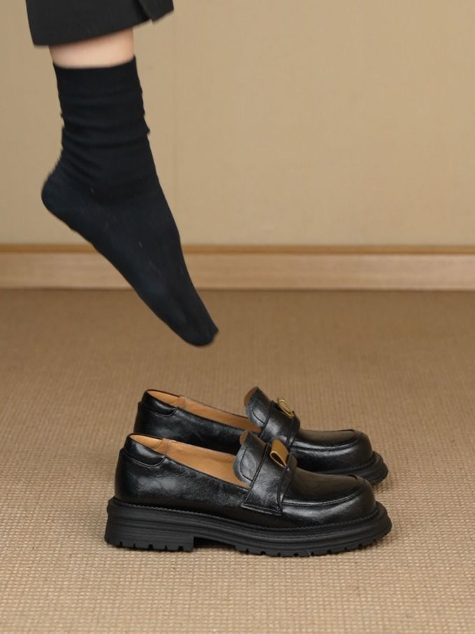 厚底 圆头 低帮 深口鞋 皮革 