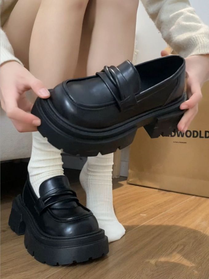 厚底 圆头 低帮 一脚蹬 深口鞋 皮革 