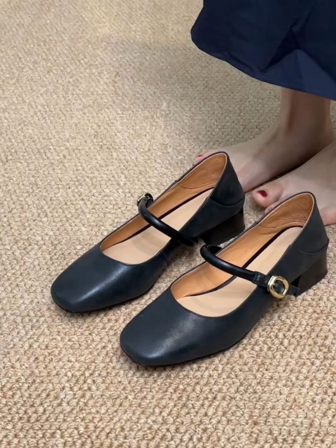 方头 中口鞋 皮革