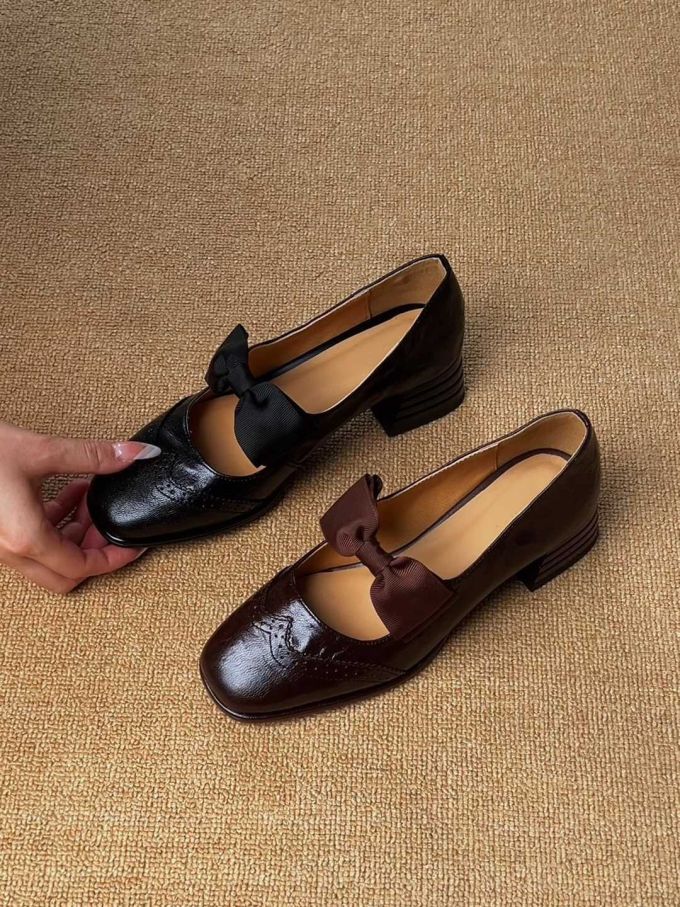 圆头 中口鞋 皮革 