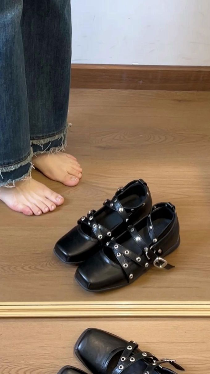 方头 袢扣 中口鞋 皮革 