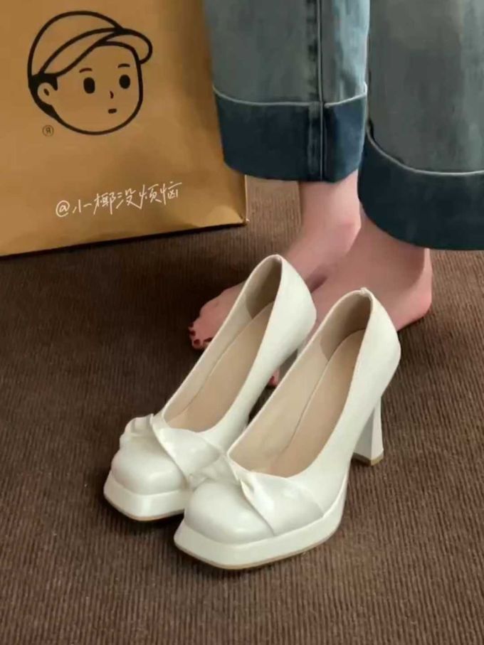 高跟 粗跟 方头 低帮 一脚蹬 浅口鞋 皮革