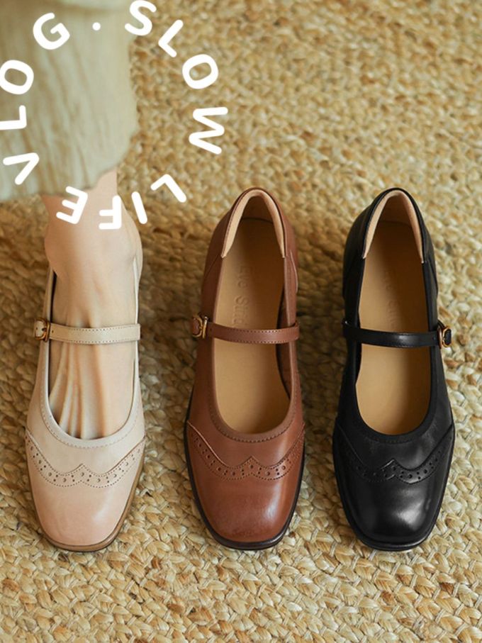 圆头 袢扣 中口鞋 皮革