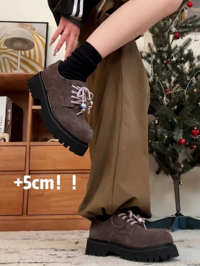 厚底 圆头 系带 皮革