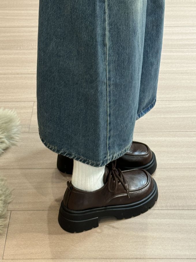 厚底 圆头 系带 皮革