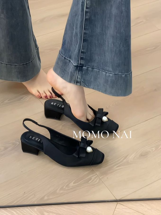 粗跟 无帮 皮革 