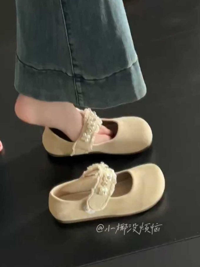 平底 圆头 中口鞋 皮革 