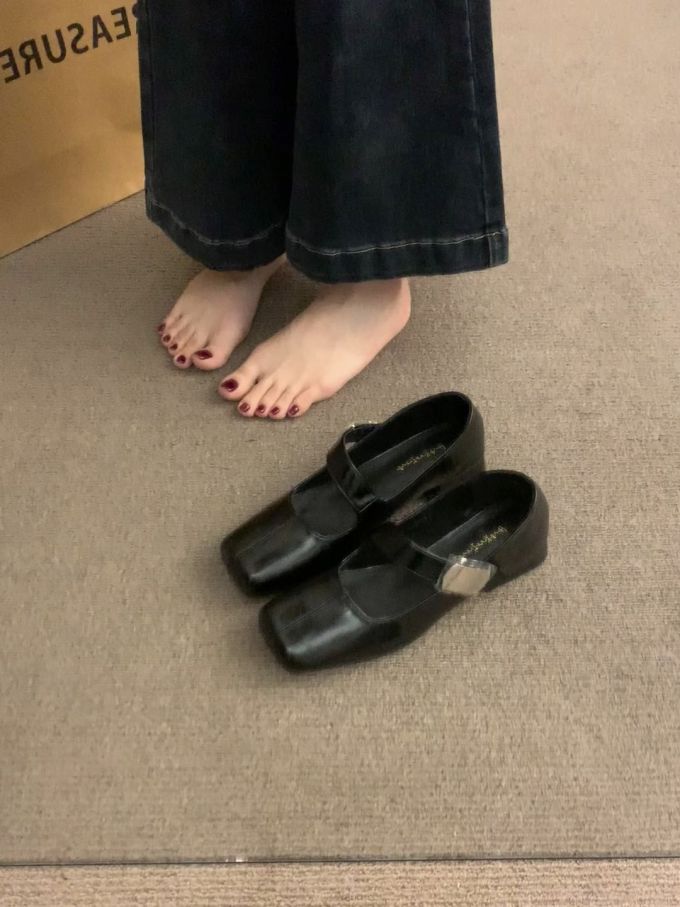 方头 中口鞋 皮革 