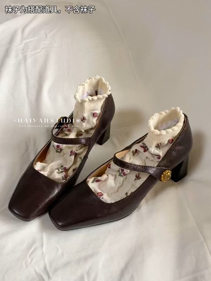 方头 中口鞋 皮革 