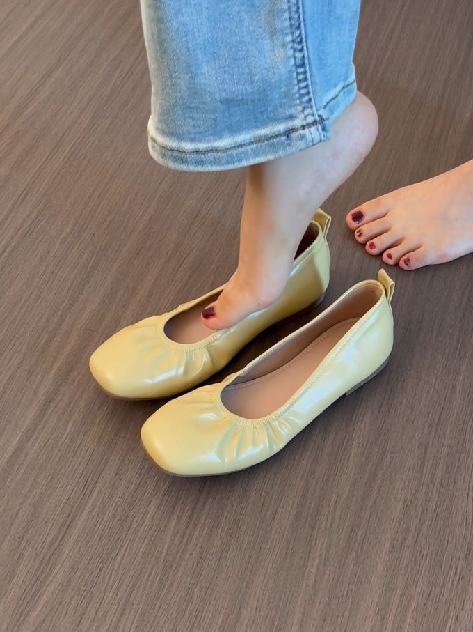 方头 一脚蹬 中口鞋 皮革 