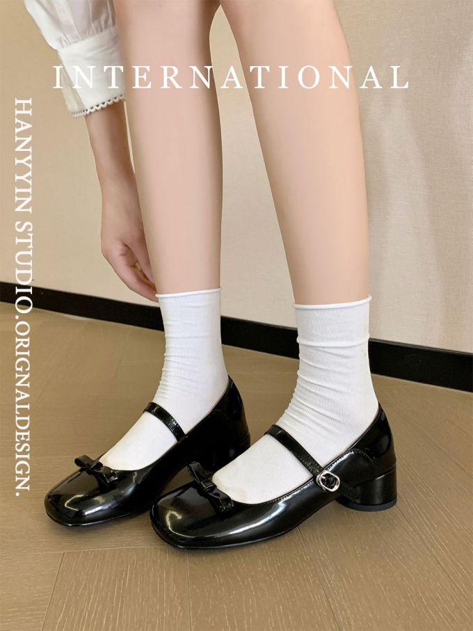 圆头 袢扣 中口鞋 皮革 