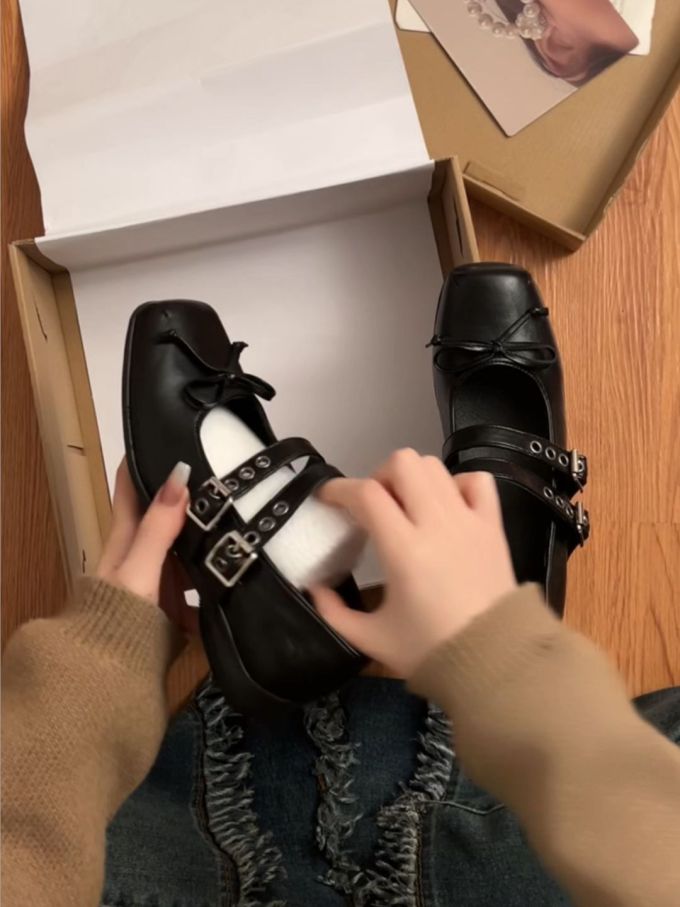 方头 中口鞋 皮革 