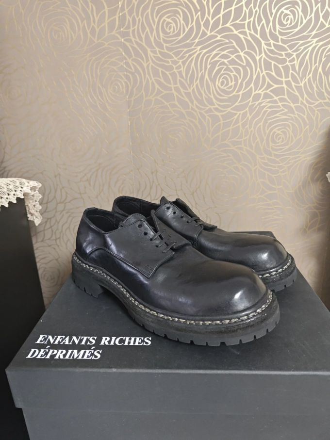 厚底 圆头 系带 皮革 