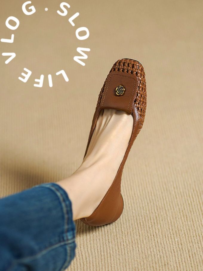方头 低帮 一脚蹬 中口鞋 皮革