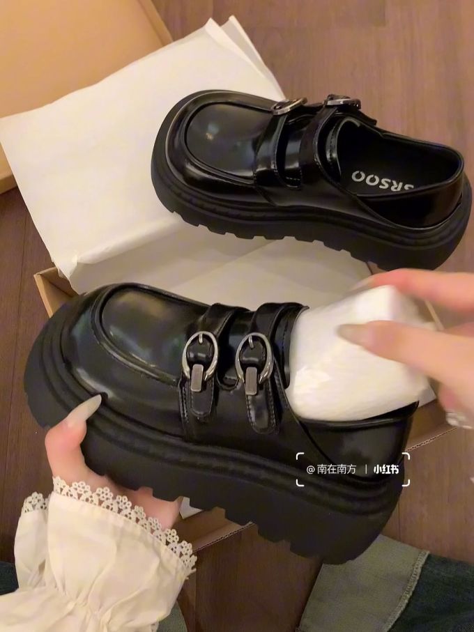 圆头 袢扣 中口鞋 皮革 