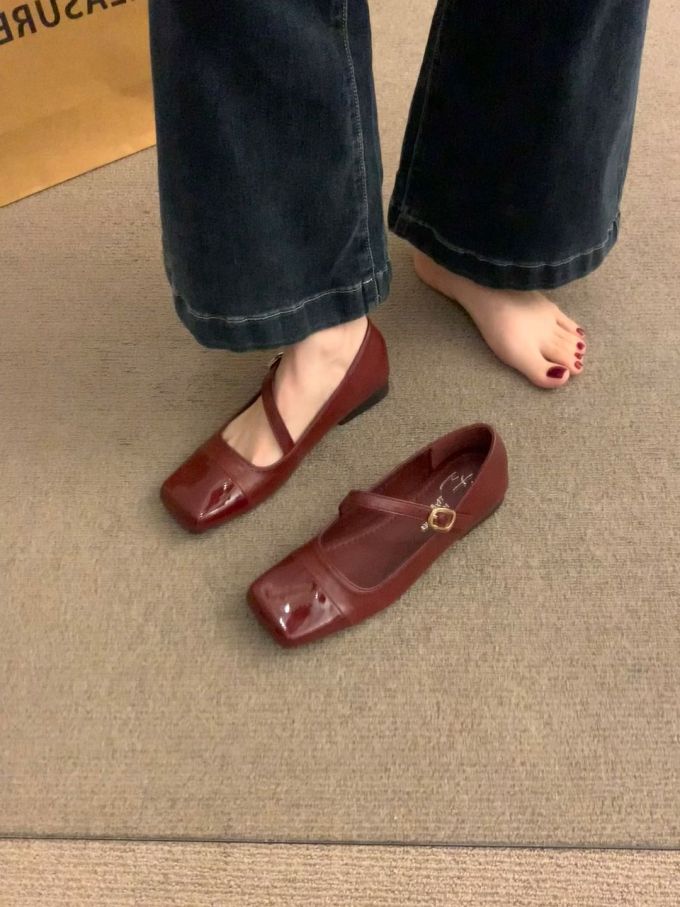 方头 袢扣 中口鞋 皮革 