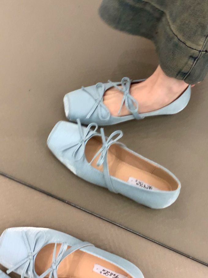 方头 系带 浅口鞋 皮革
