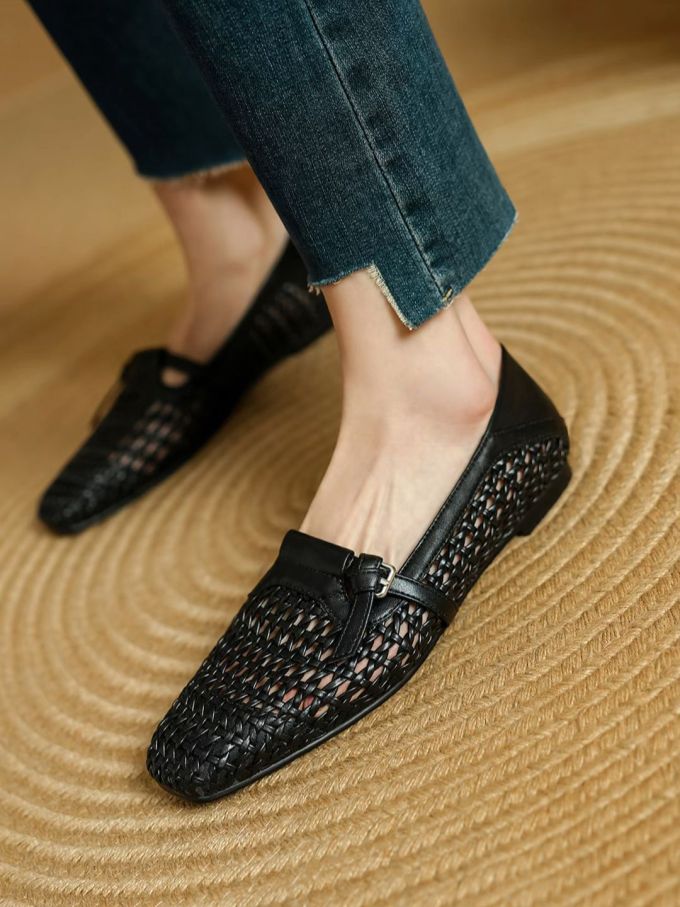 方头 低帮 一脚蹬 中口鞋 皮革 