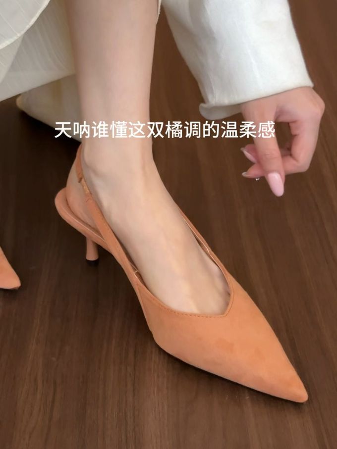 中跟 细跟 尖头 低帮 一脚蹬 浅口鞋 皮革