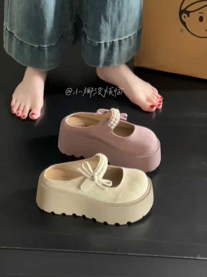 厚底 圆头 皮革 