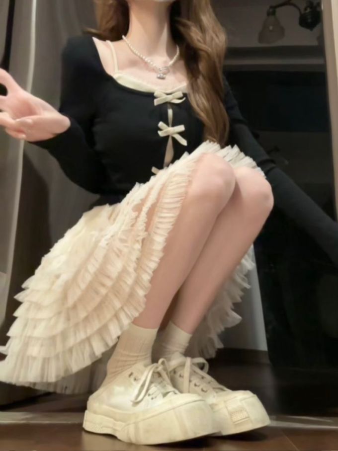 雪纺 A型 层叠 荷叶边 小麦粉色 卵石色 流苏 甜妹风 甜美
