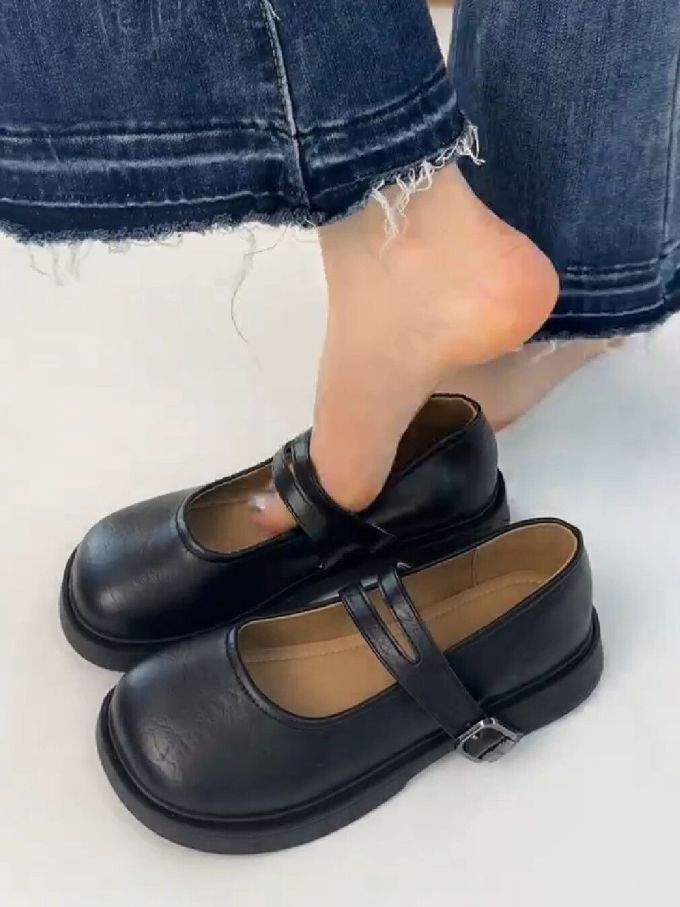 圆头 中口鞋 皮革 